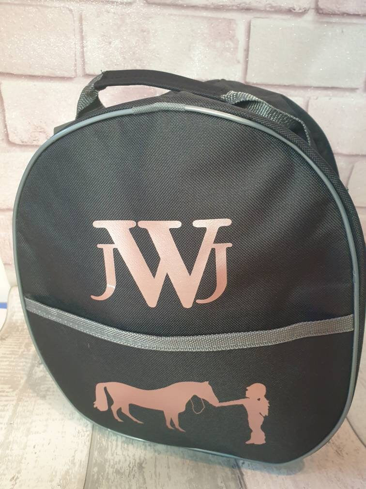 Personalised Horse riding -  hat Lined bag with a front pouch- Birthday Gift Red equestrian pony