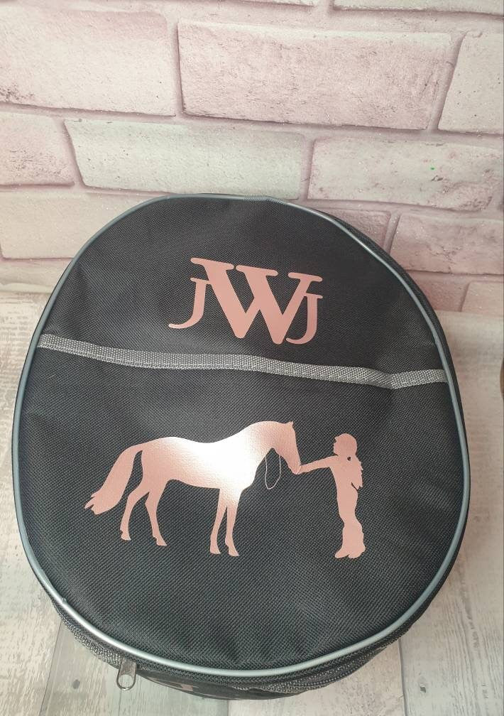 Personalised Horse riding -  hat Lined bag with a front pouch- Birthday Gift Red equestrian pony