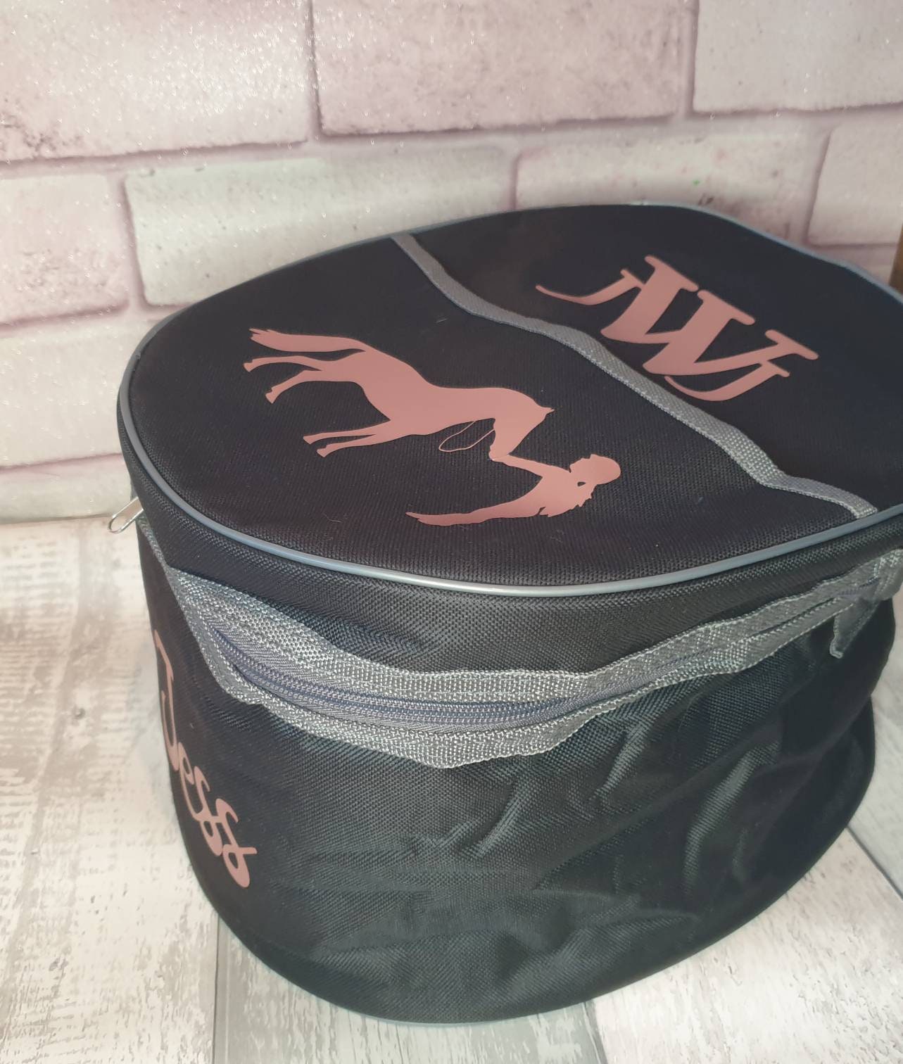 Navy Personalised Horse riding -  hat Lined bag with a front pouch- Birthday Gift Navy equestrian pony