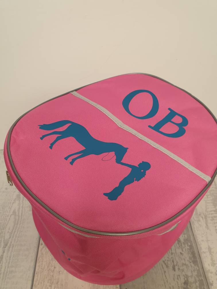 Black Personalised Horse riding -  hat/Helmet and gloves bag (equestrian, Pony) Birthday Gift