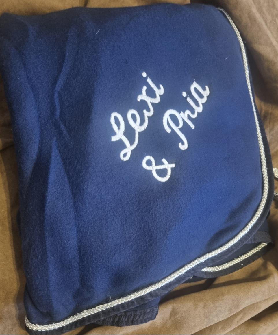 Personalised Excercise sheet/ rug cut away (ride on rug) Embroidered- horse rug show name Show rug